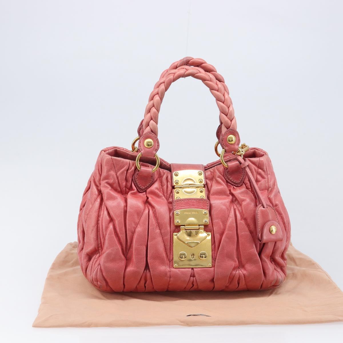 Miu Miu Matelasse Hand Bag Leather 2way Pink Gold Tone Auth 167626M