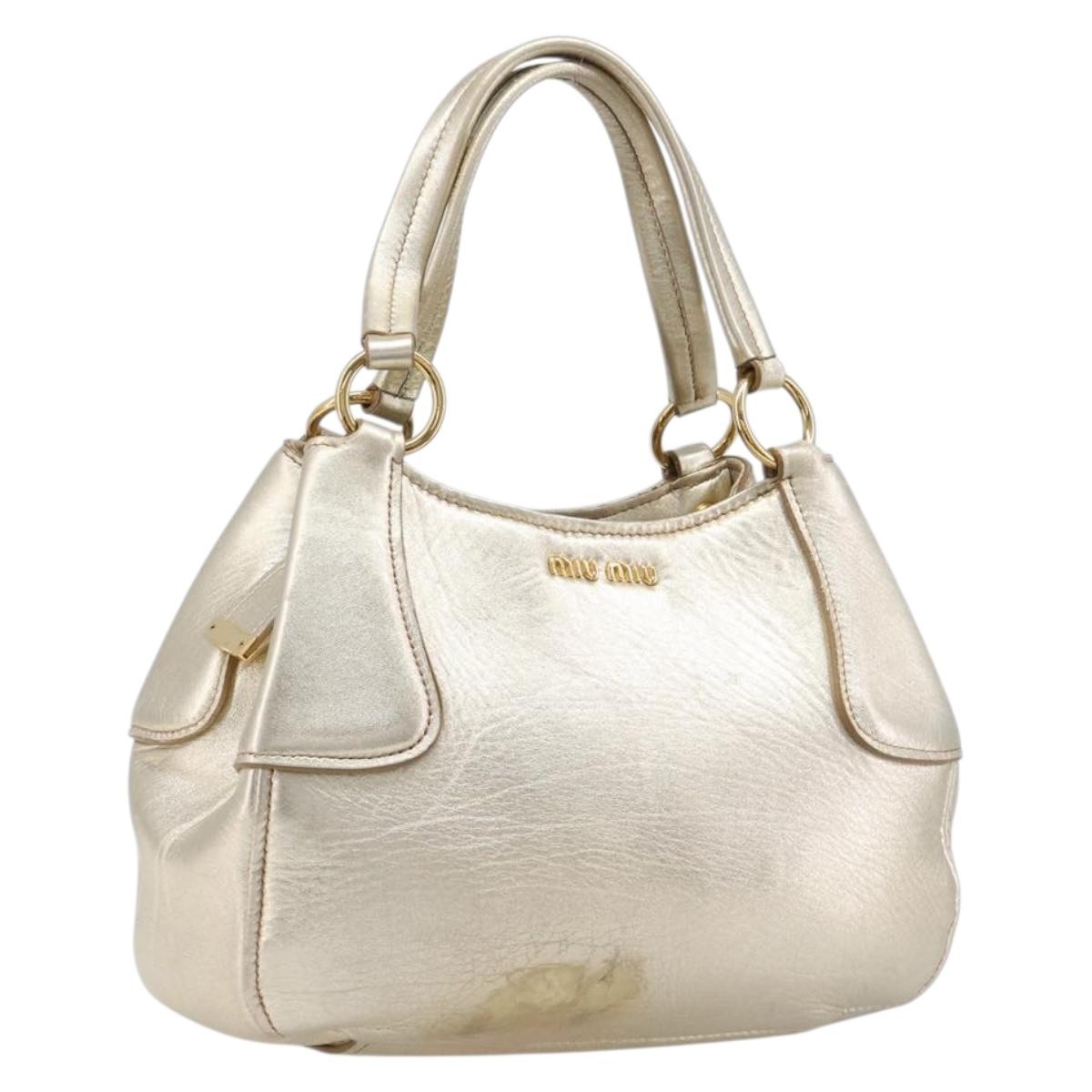 Miu Miu Hand Bag Leather Champagne Gold Gold Tone Auth 167627V