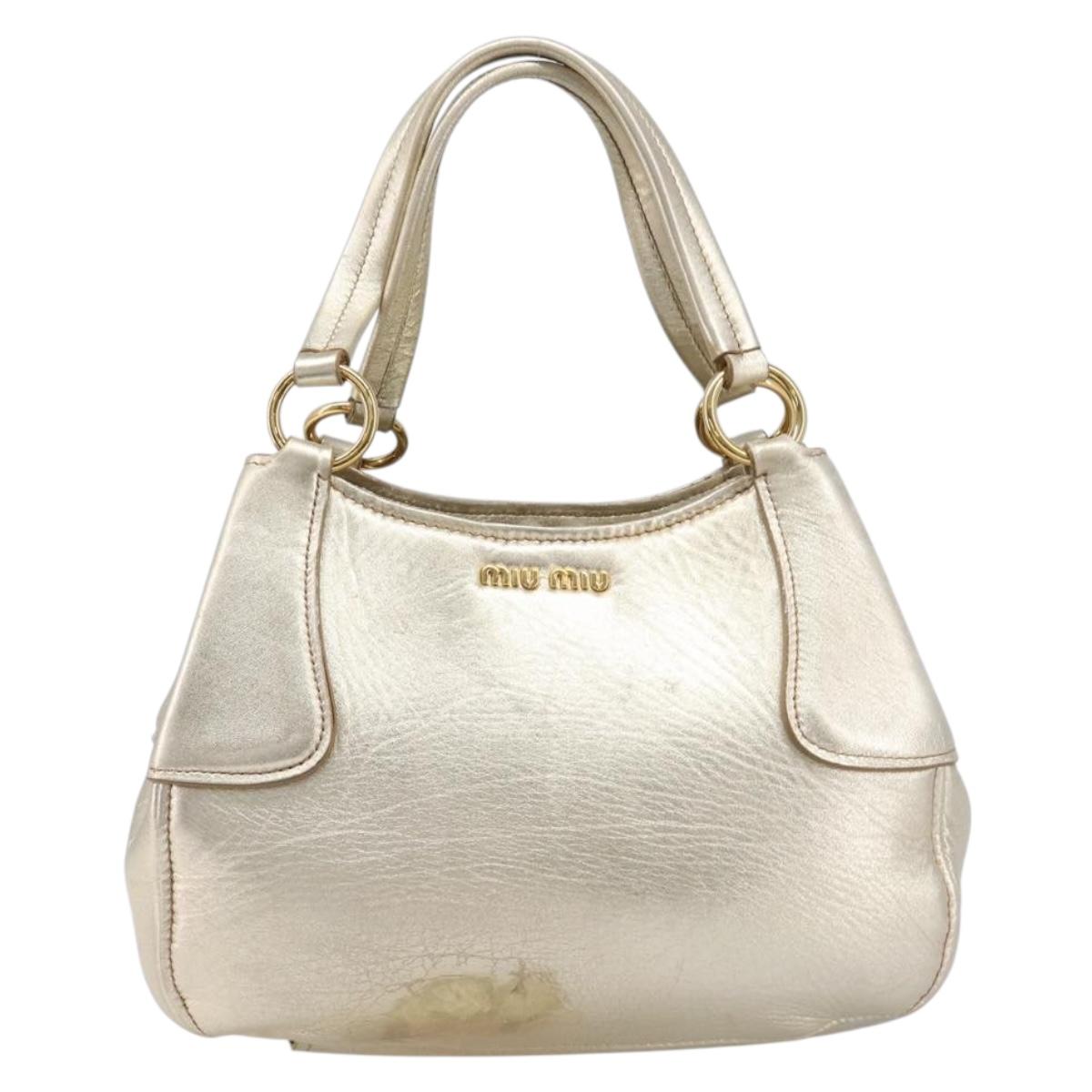 Miu Miu Hand Bag Leather Champagne Gold Gold Tone Auth 167627V