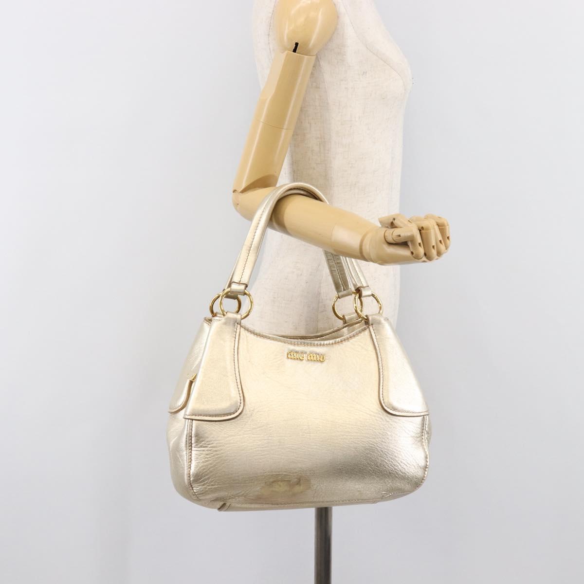 Miu Miu Hand Bag Leather Champagne Gold Gold Tone Auth 167627V