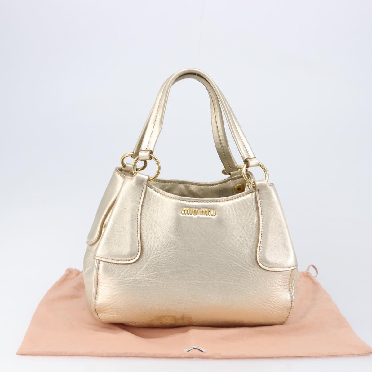 Miu Miu Hand Bag Leather Champagne Gold Gold Tone Auth 167627V