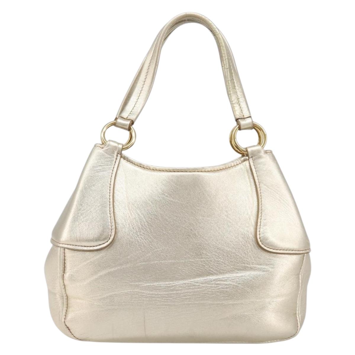 Miu Miu Hand Bag Leather Champagne Gold Gold Tone Auth 167627V