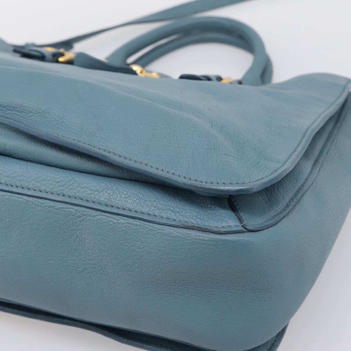 Miu Miu Hand Bag Leather 2way Blue Gold Tone Auth 167628V