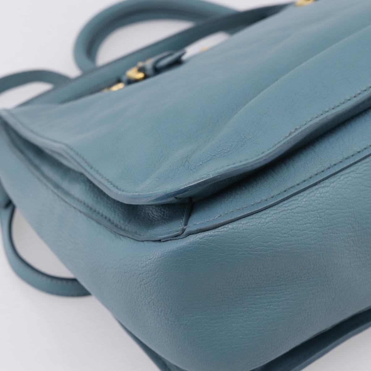 Miu Miu Hand Bag Leather 2way Blue Gold Tone Auth 167628V