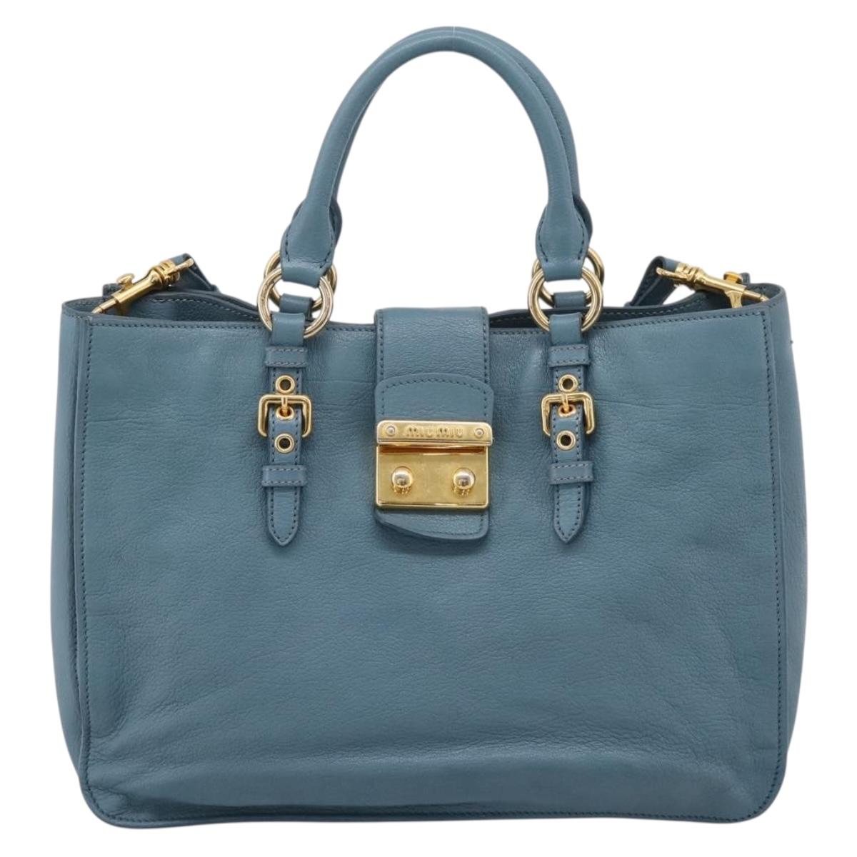 Miu Miu Hand Bag Leather 2way Blue Gold Tone Auth 167628V