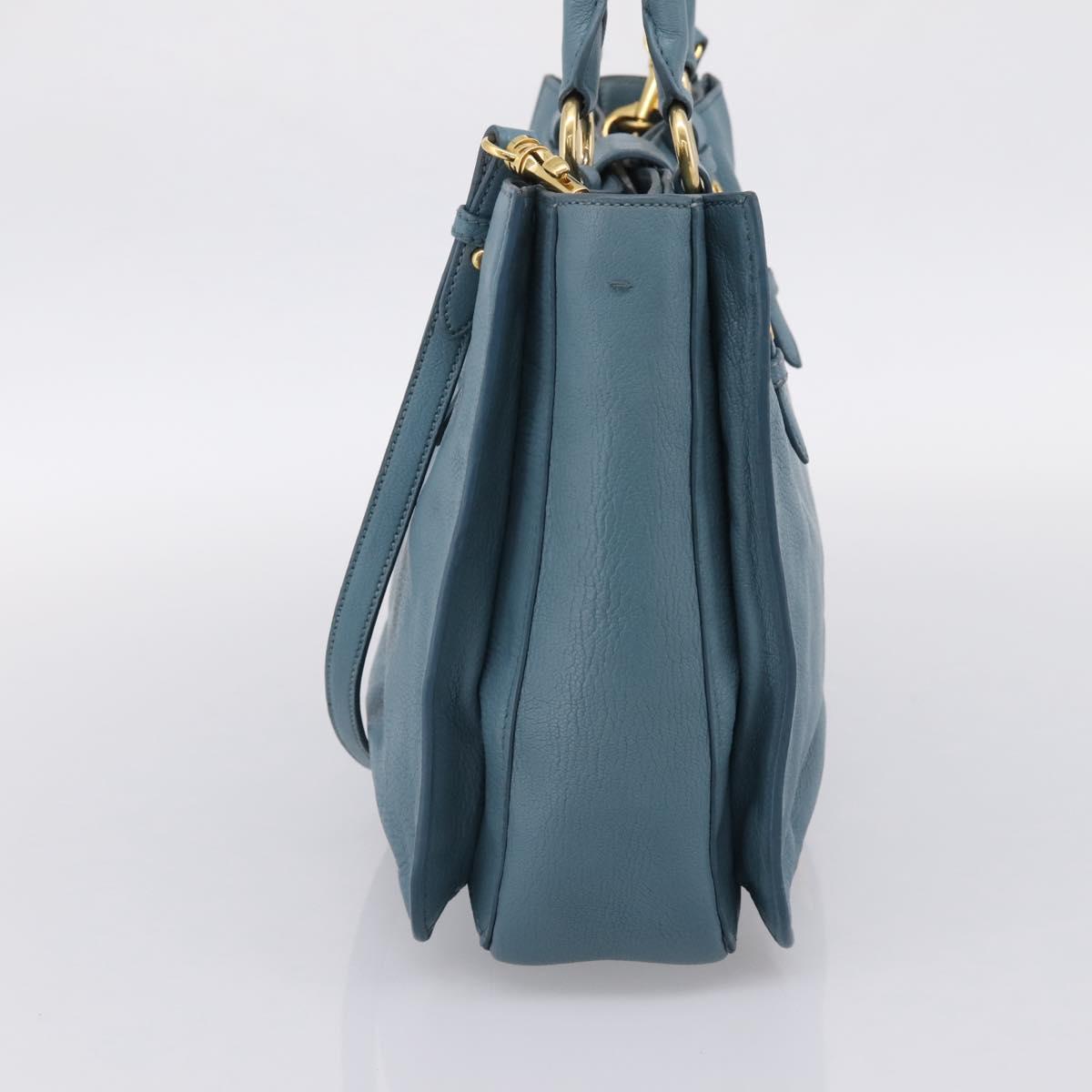 Miu Miu Hand Bag Leather 2way Blue Gold Tone Auth 167628V