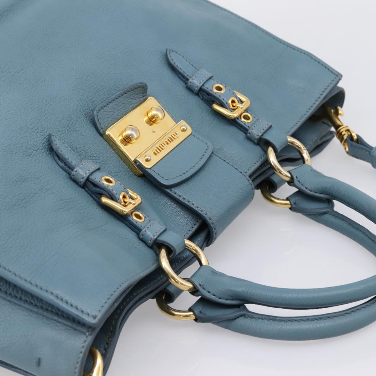 Miu Miu Hand Bag Leather 2way Blue Gold Tone Auth 167628V