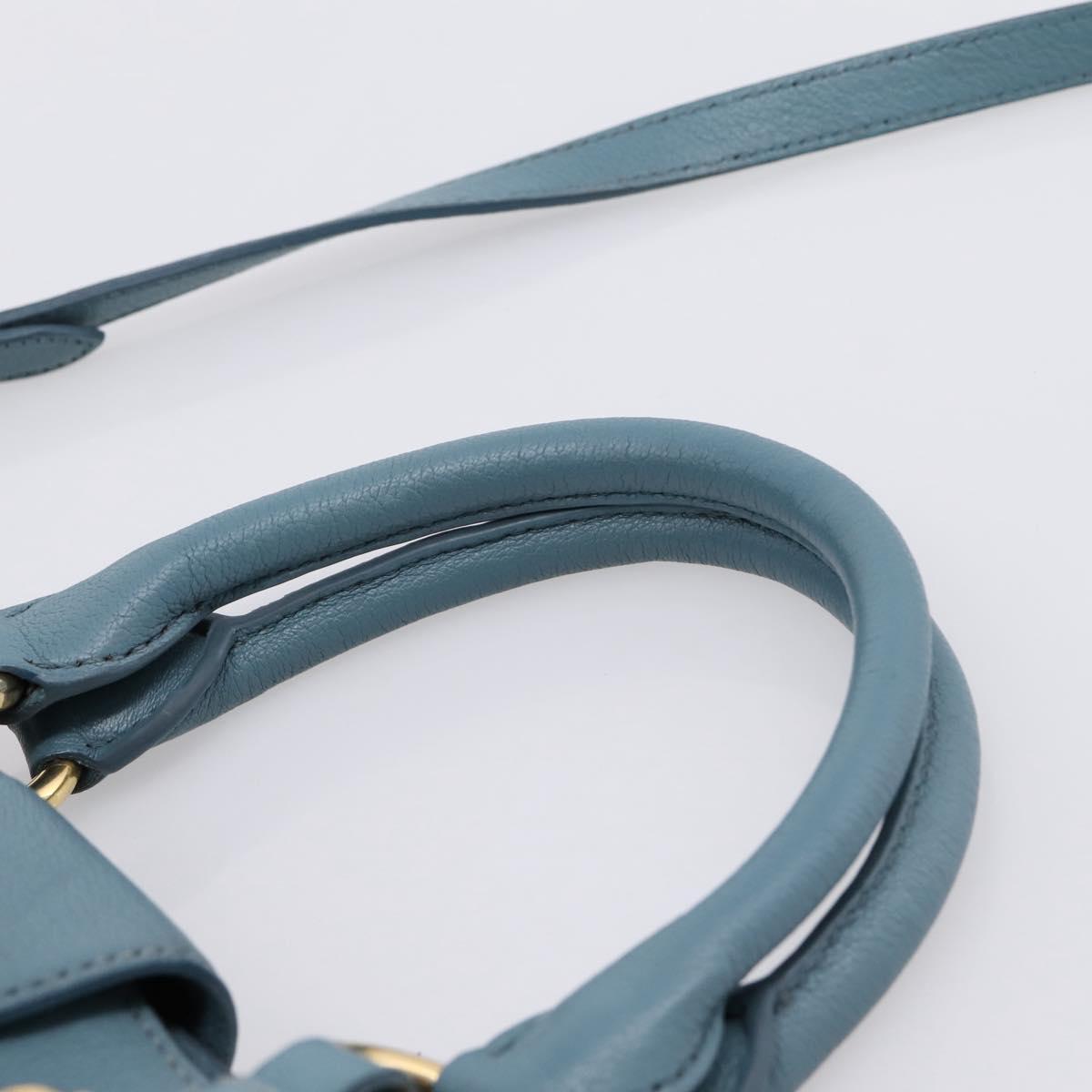 Miu Miu Hand Bag Leather 2way Blue Gold Tone Auth 167628V