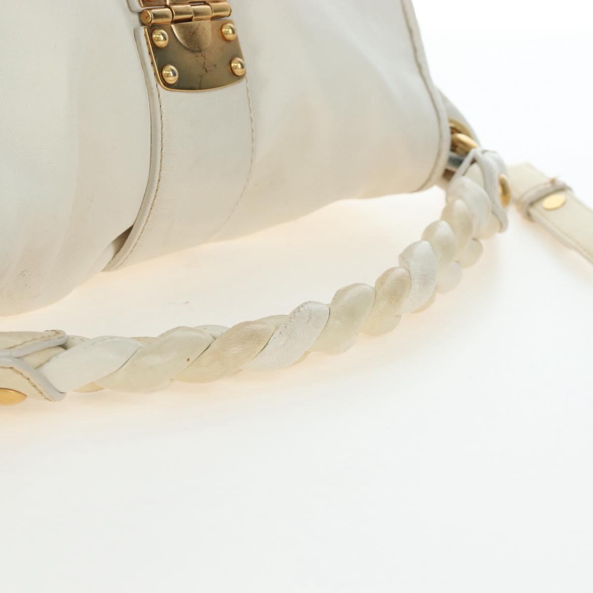 Miu Miu Matelasse Hand Bag Leather 2way White Gold Tone Auth 167629V