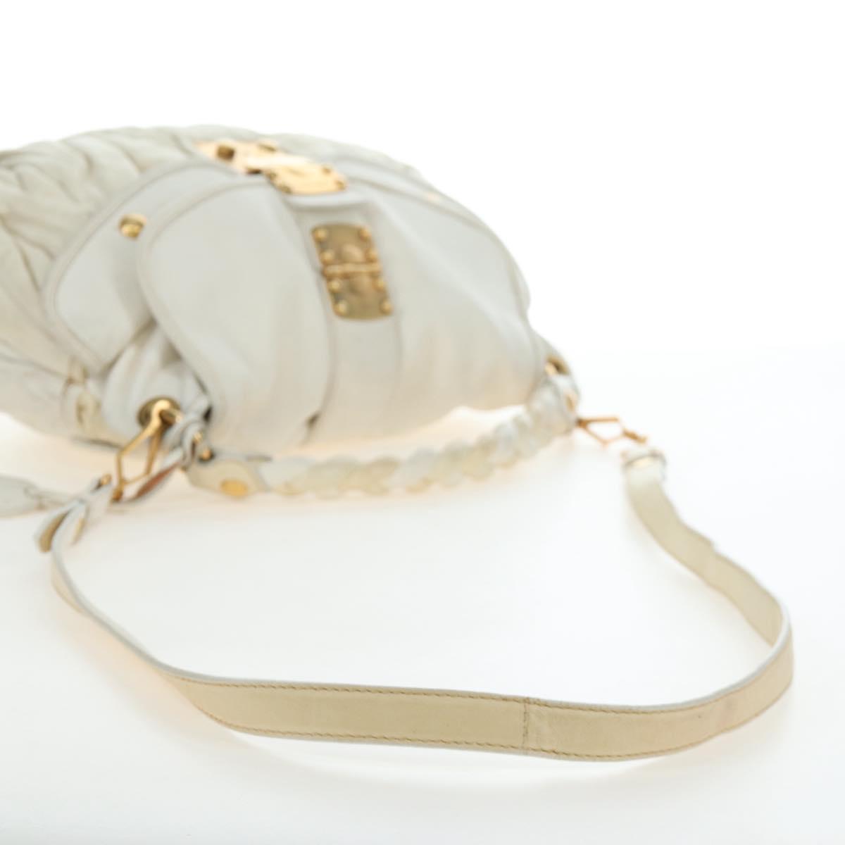 Miu Miu Matelasse Hand Bag Leather 2way White Gold Tone Auth 167629V