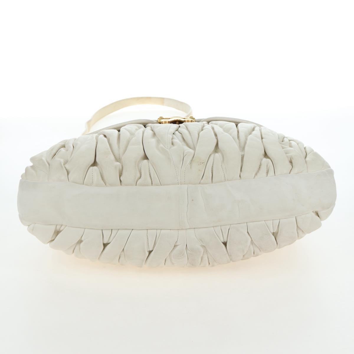 Miu Miu Matelasse Hand Bag Leather 2way White Gold Tone Auth 167629V