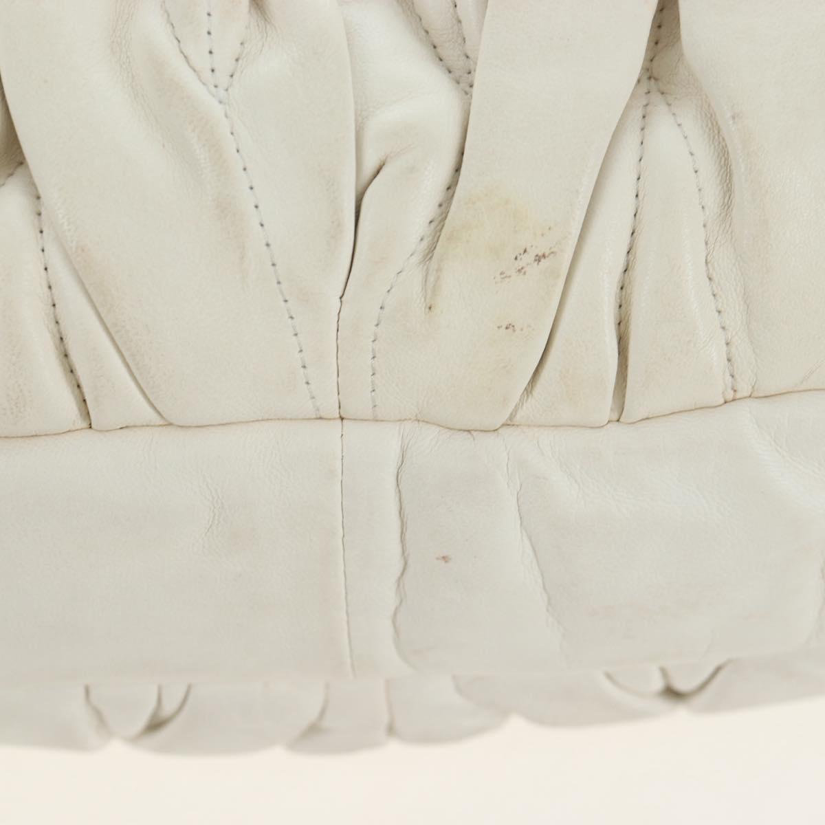 Miu Miu Matelasse Hand Bag Leather 2way White Gold Tone Auth 167629V