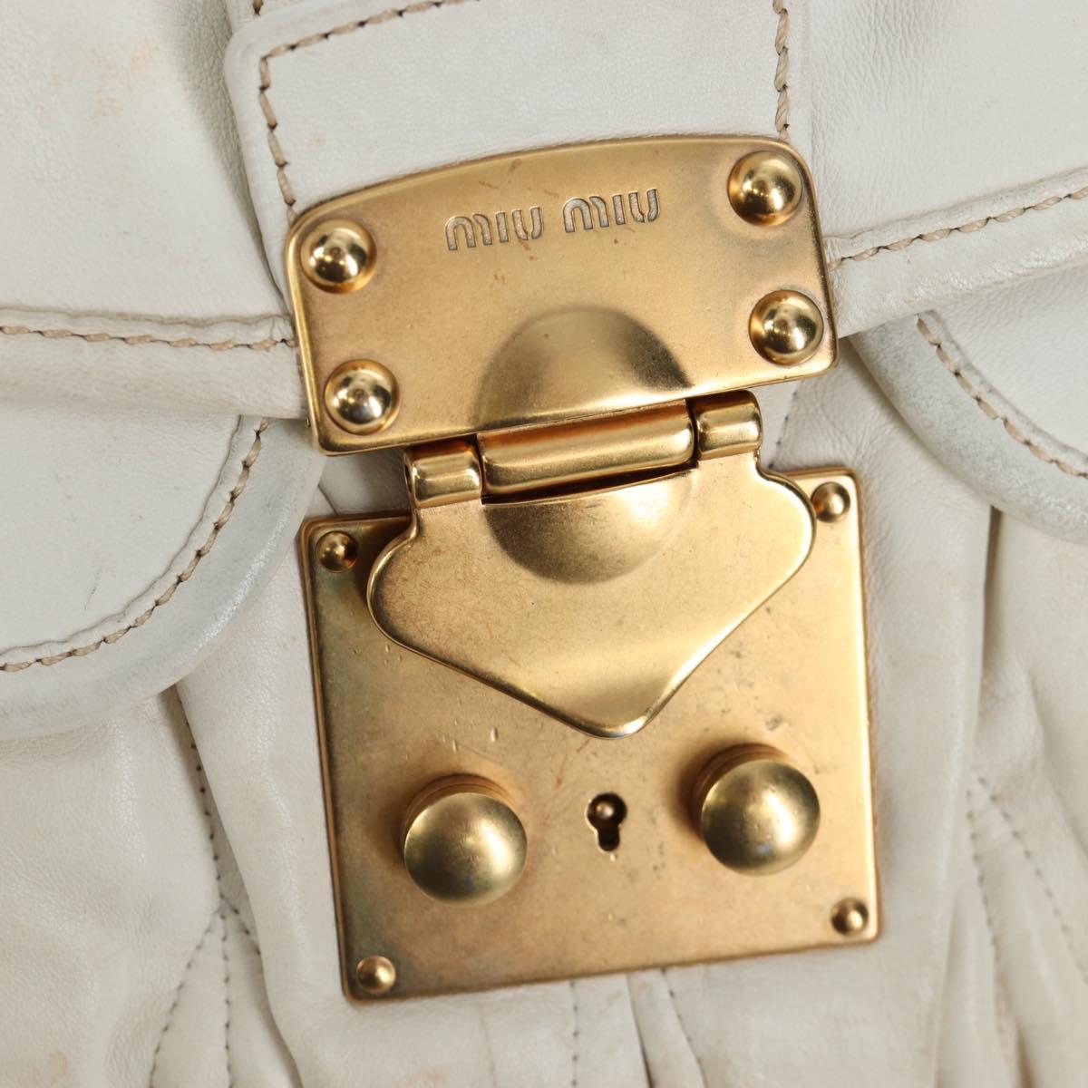 Miu Miu Matelasse Hand Bag Leather 2way White Gold Tone Auth 167629V