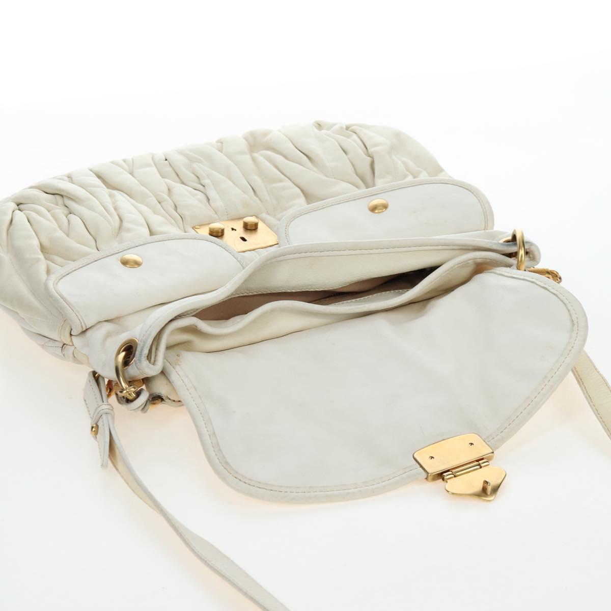 Miu Miu Matelasse Hand Bag Leather 2way White Gold Tone Auth 167629V