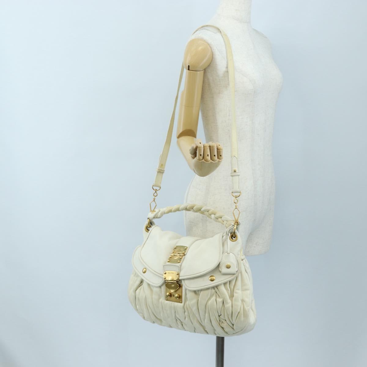 Miu Miu Matelasse Hand Bag Leather 2way White Gold Tone Auth 167629V