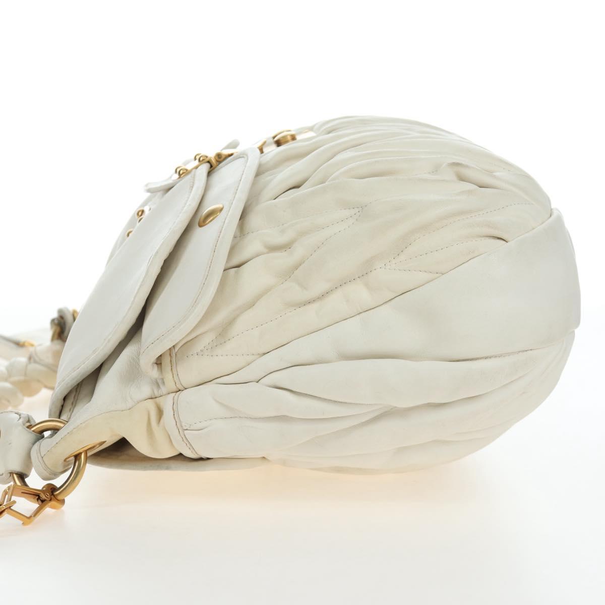 Miu Miu Matelasse Hand Bag Leather 2way White Gold Tone Auth 167629V