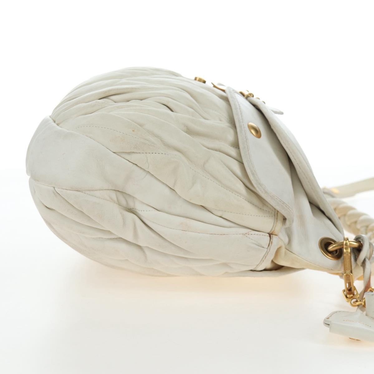 Miu Miu Matelasse Hand Bag Leather 2way White Gold Tone Auth 167629V