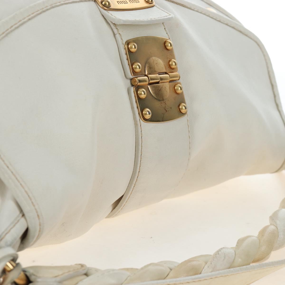 Miu Miu Matelasse Hand Bag Leather 2way White Gold Tone Auth 167629V