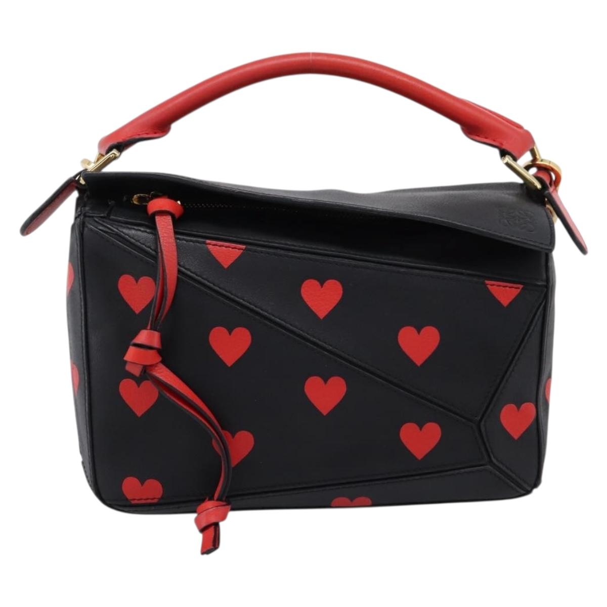 LOEWE Puzzle Bag Small Hand Bag Leather Black Gold Tone Auth 167637M