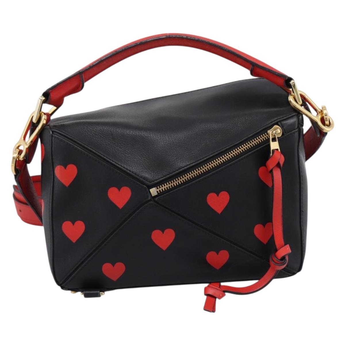LOEWE Puzzle Bag Small Hand Bag Leather Black Gold Tone Auth 167637M
