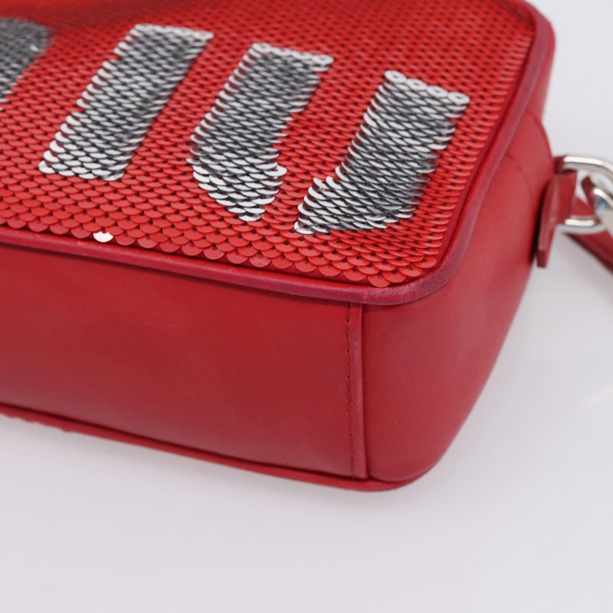 Miu Miu Shoulder Bag Leather Sequins Red Silver Auth 167643A