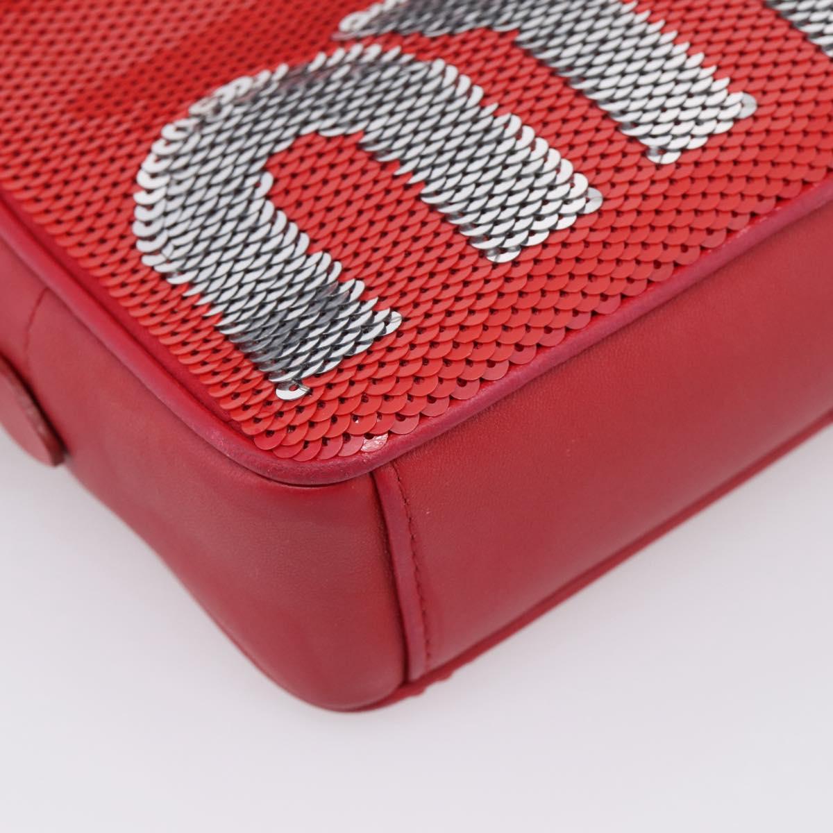 Miu Miu Shoulder Bag Leather Sequins Red Silver Auth 167643A