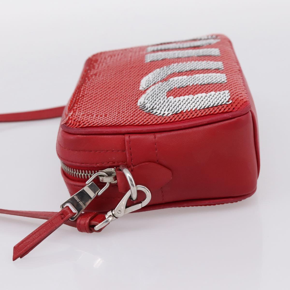 Miu Miu Shoulder Bag Leather Sequins Red Silver Auth 167643A