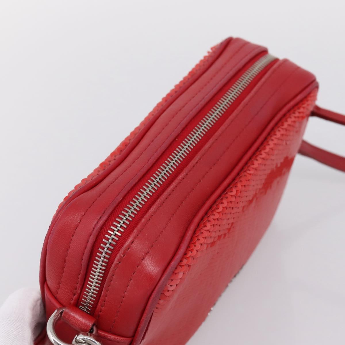 Miu Miu Shoulder Bag Leather Sequins Red Silver Auth 167643A