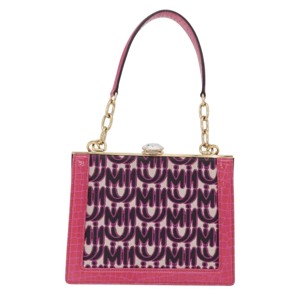 Miu Miu Hand Bag Canvas 2way Pink Gold Auth 167644A