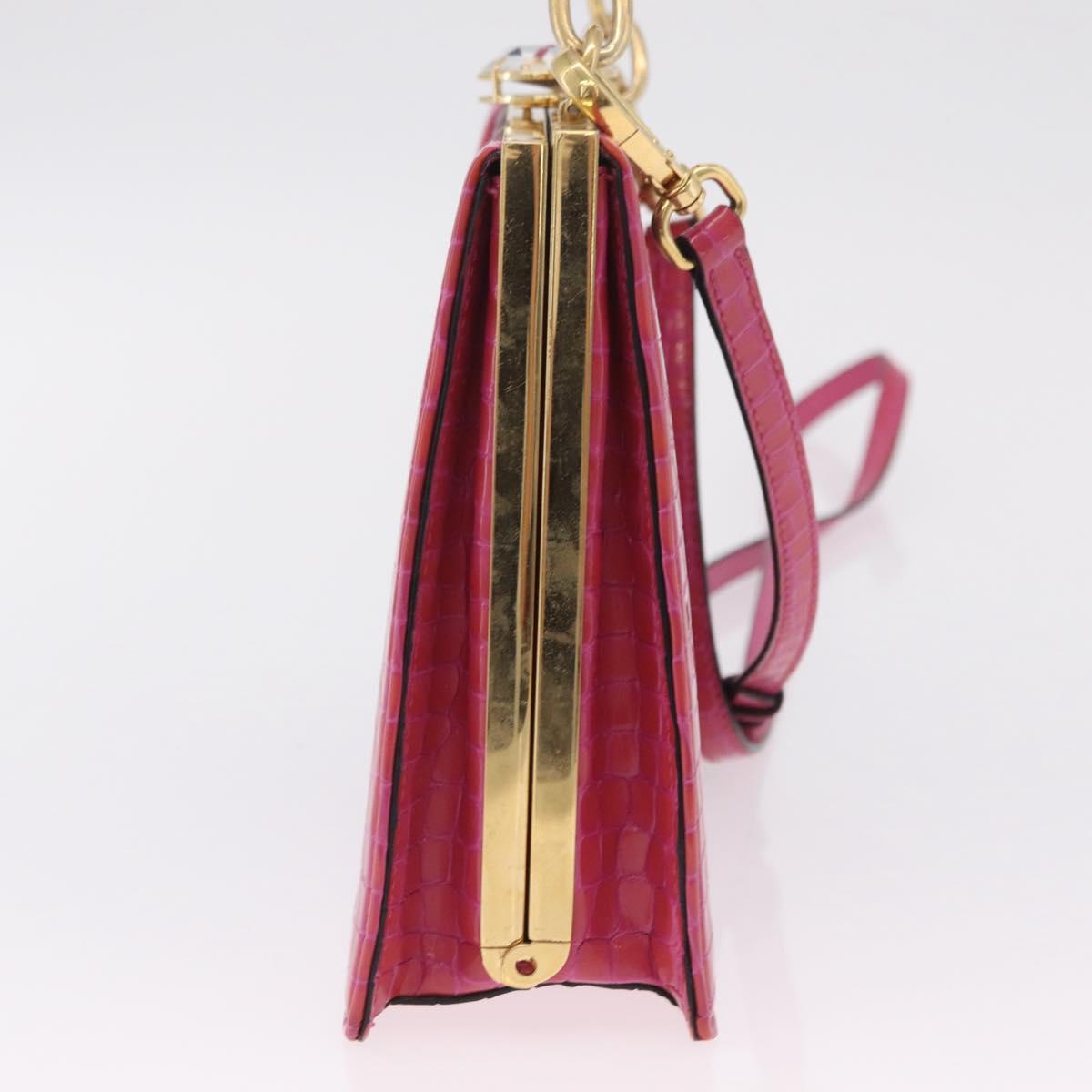 Miu Miu Hand Bag Canvas 2way Pink Gold Auth 167644A