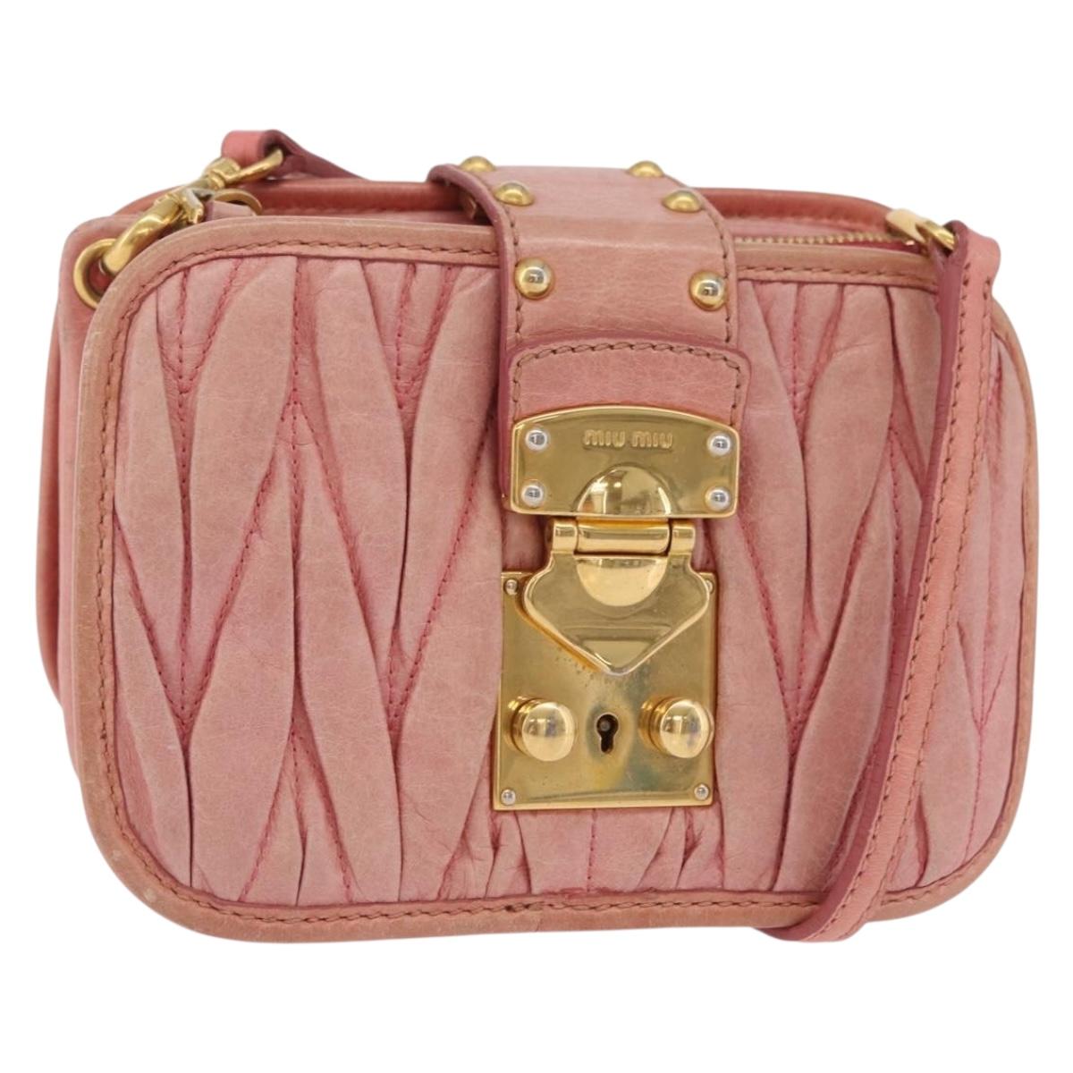 Miu Miu Matelasse Shoulder Bag Leather Pink Gold Auth 167645A