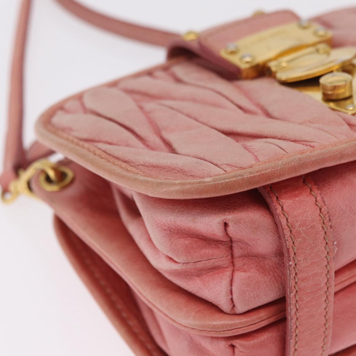 Miu Miu Matelasse Shoulder Bag Leather Pink Gold Auth 167645A
