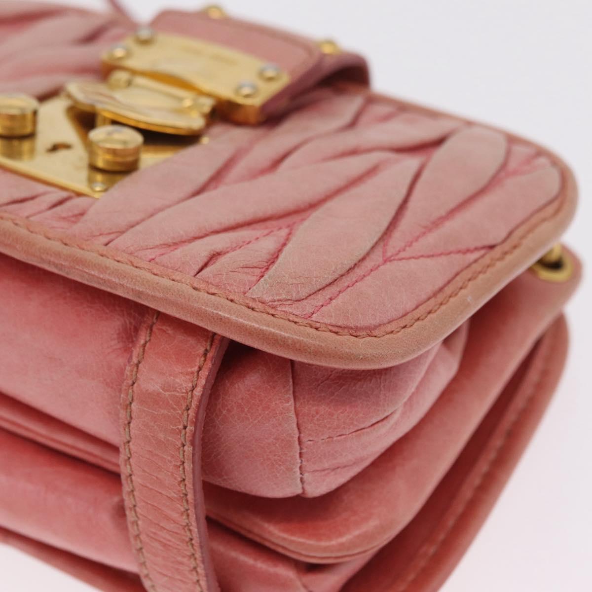 Miu Miu Matelasse Shoulder Bag Leather Pink Gold Auth 167645A