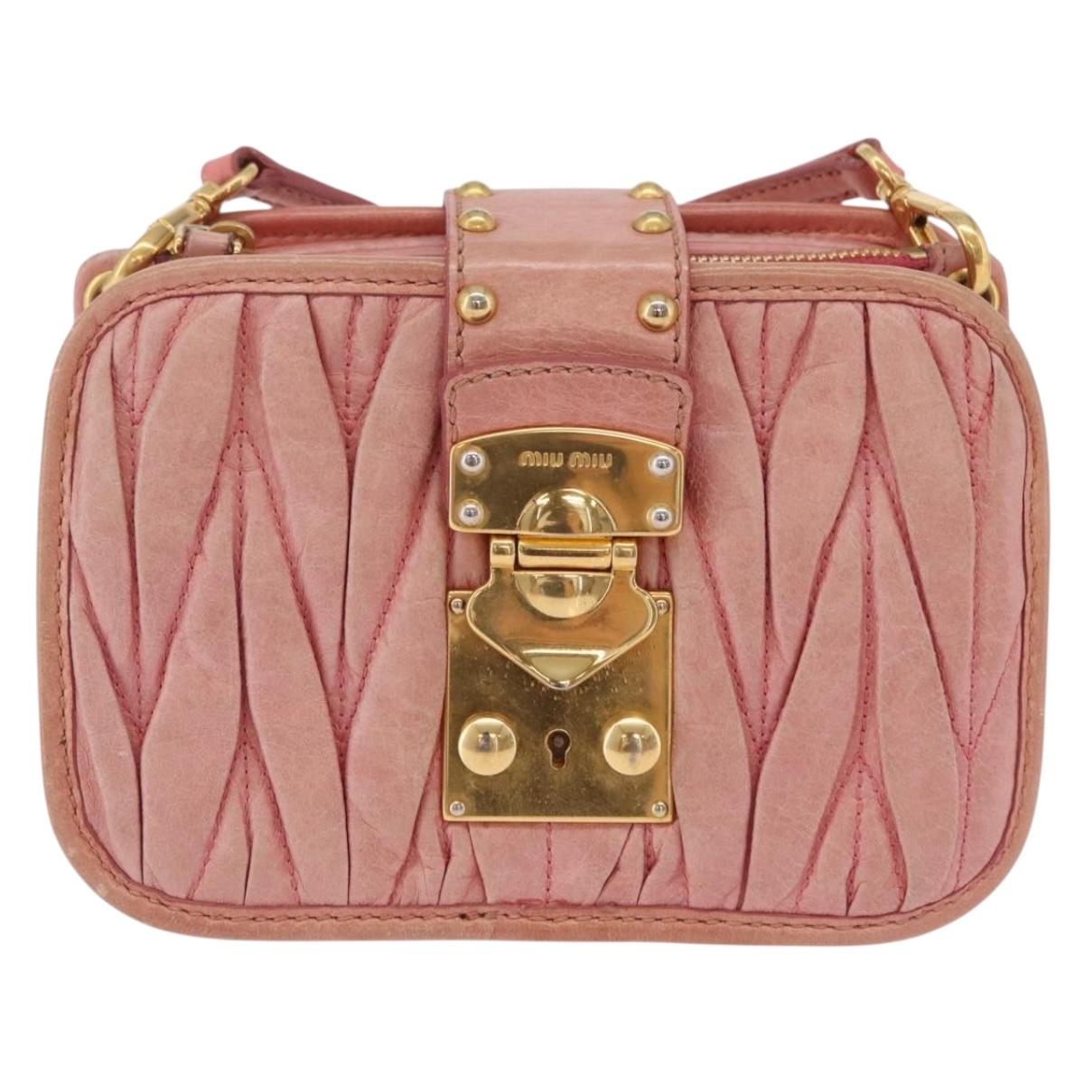 Miu Miu Matelasse Shoulder Bag Leather Pink Gold Auth 167645A