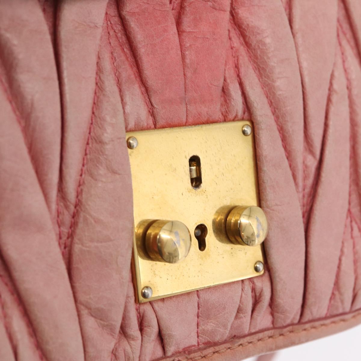 Miu Miu Matelasse Shoulder Bag Leather Pink Gold Auth 167645A