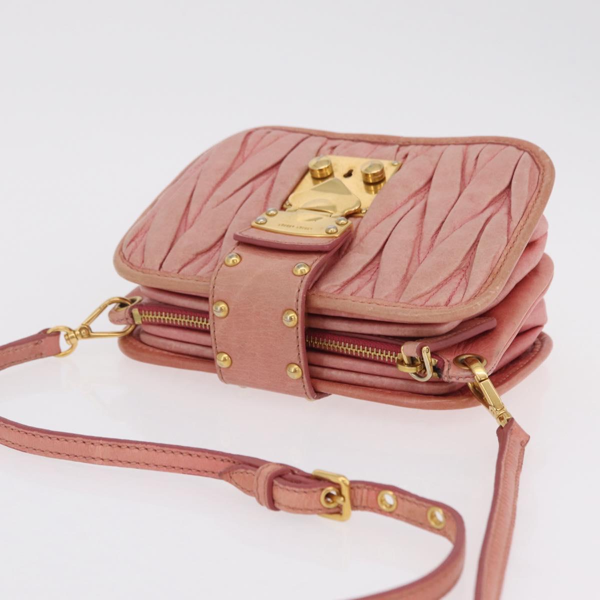 Miu Miu Matelasse Shoulder Bag Leather Pink Gold Auth 167645A