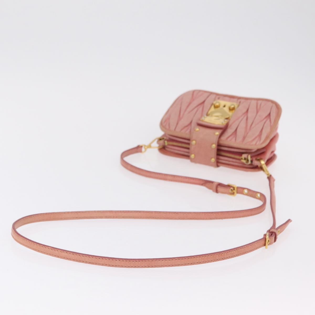 Miu Miu Matelasse Shoulder Bag Leather Pink Gold Auth 167645A