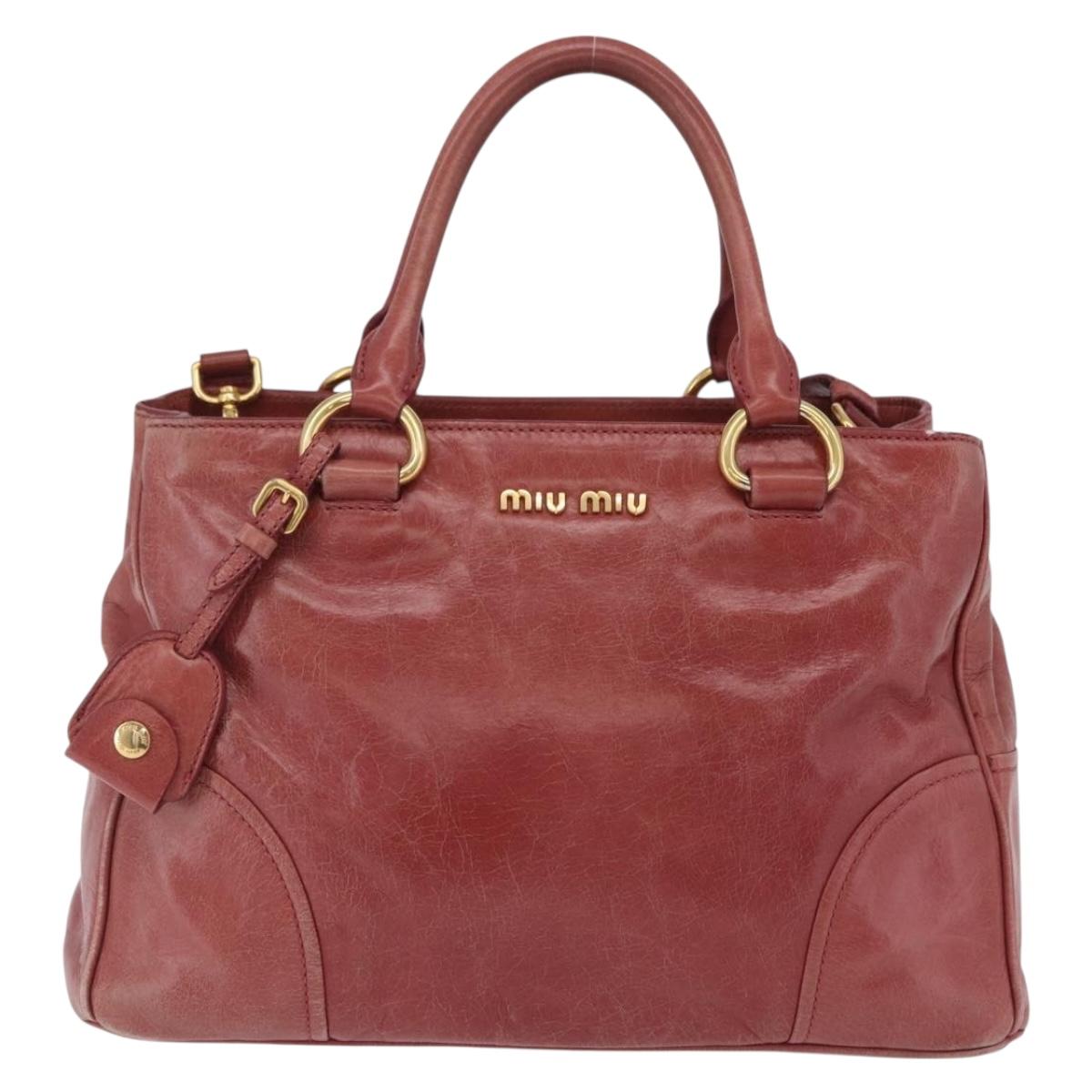 Miu Miu Hand Bag Leather 2way Pink Gold Auth 167648A