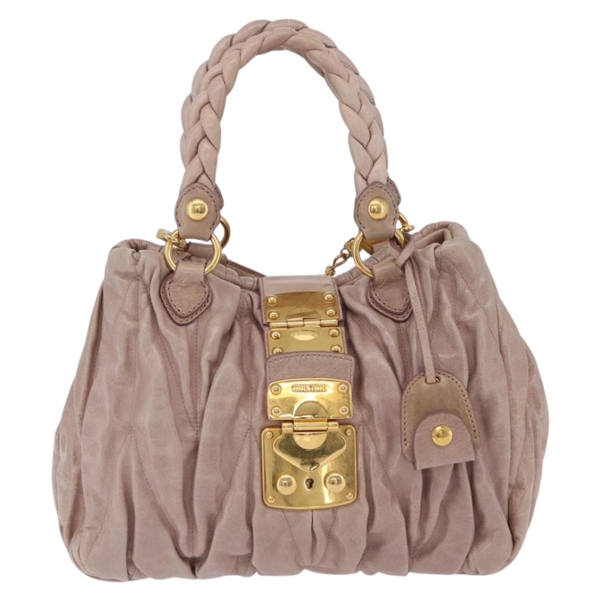 Miu Miu Matelasse Hand Bag Leather 2way Pink Gold Auth 167651A