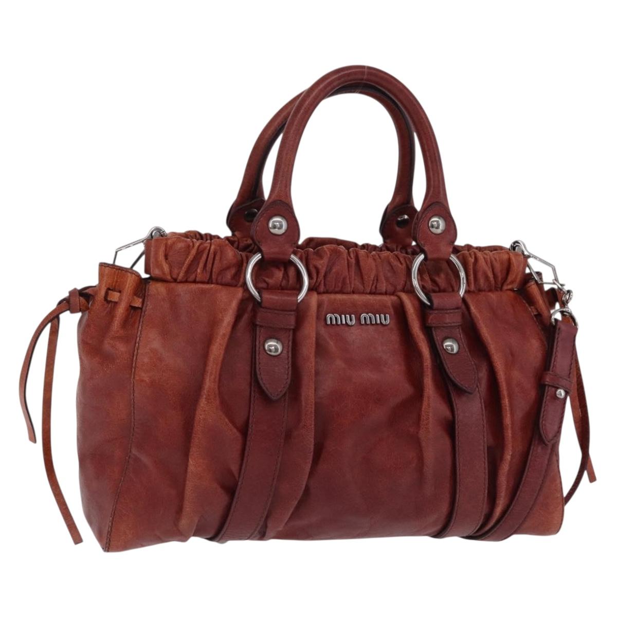 Miu Miu Hand Bag Leather 2way Brown Silver Auth 167652M