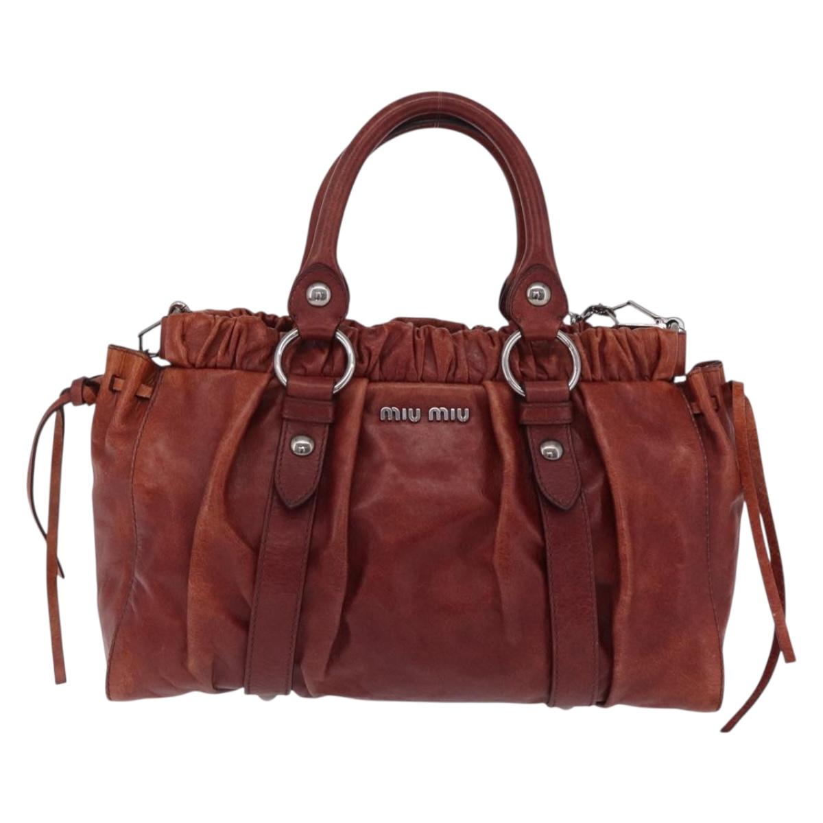 Miu Miu Hand Bag Leather 2way Brown Silver Auth 167652M
