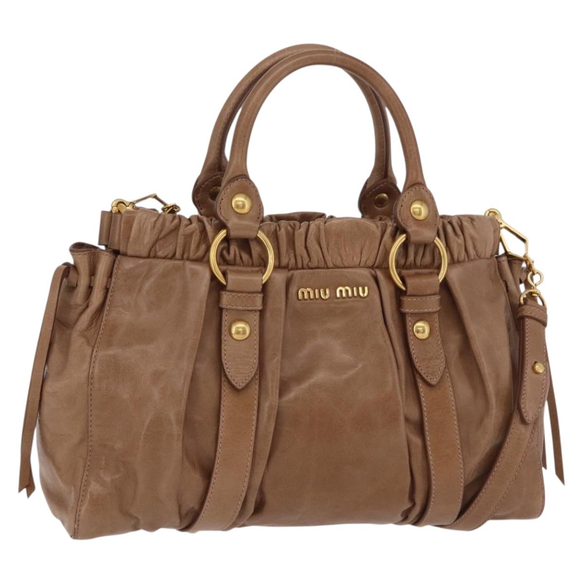 Miu Miu Hand Bag Leather 2way Beige Gold Auth 167654SAM