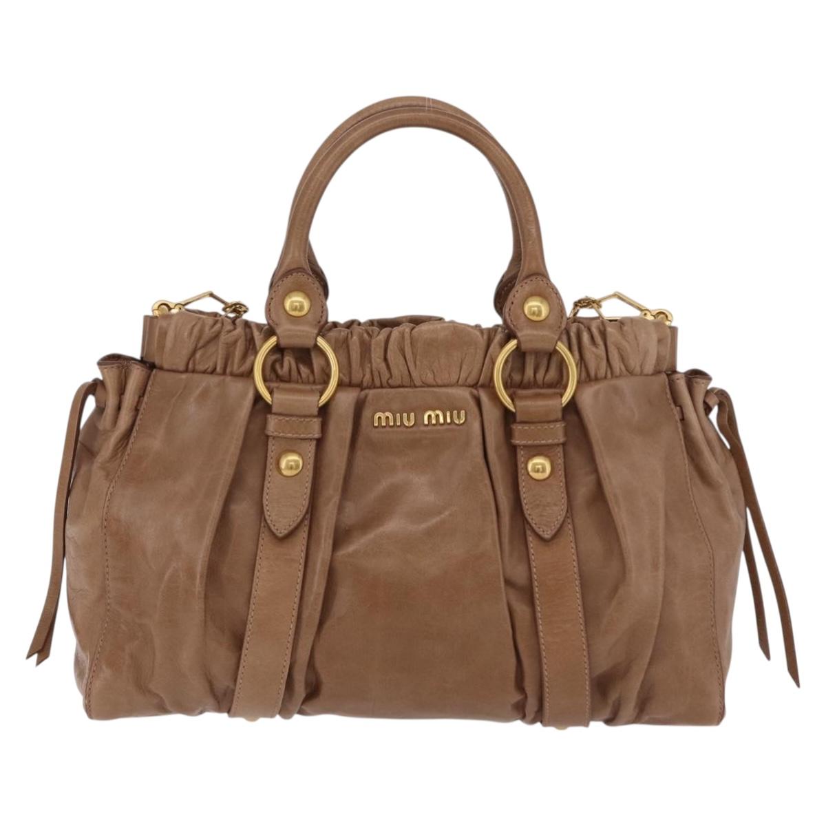 Miu Miu Hand Bag Leather 2way Beige Gold Auth 167654SAM