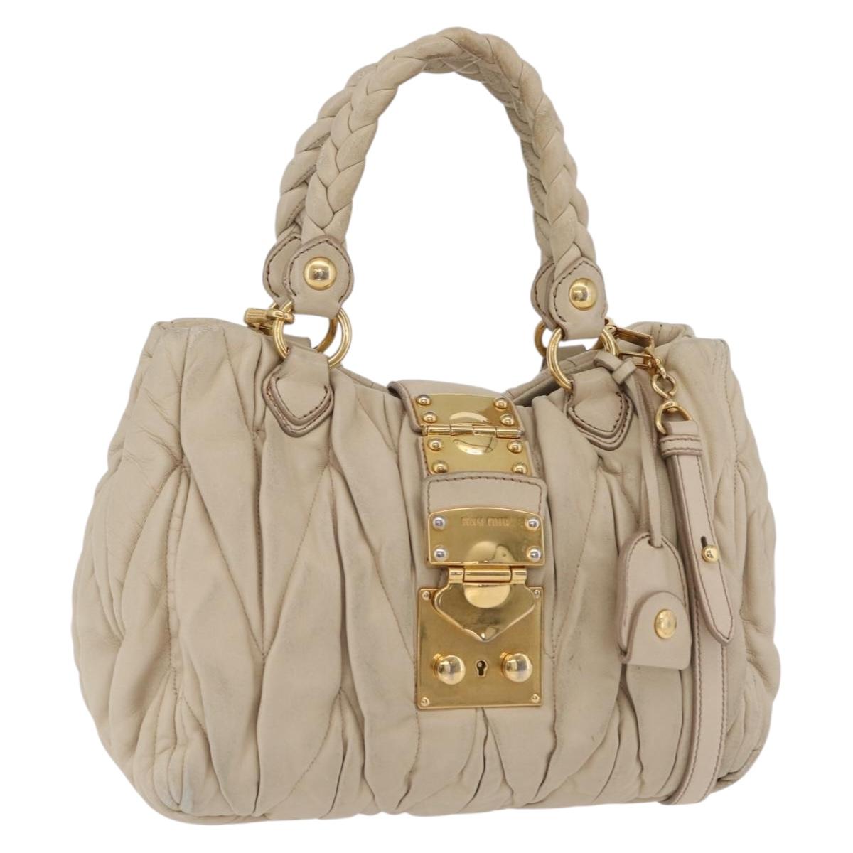 Miu Miu Matelasse Hand Bag Leather 2way Beige Gold Auth 167655A