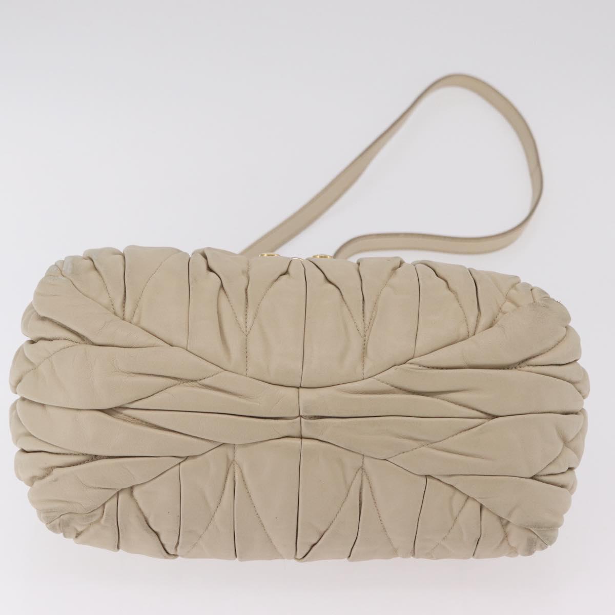 Miu Miu Matelasse Hand Bag Leather 2way Beige Gold Auth 167655A