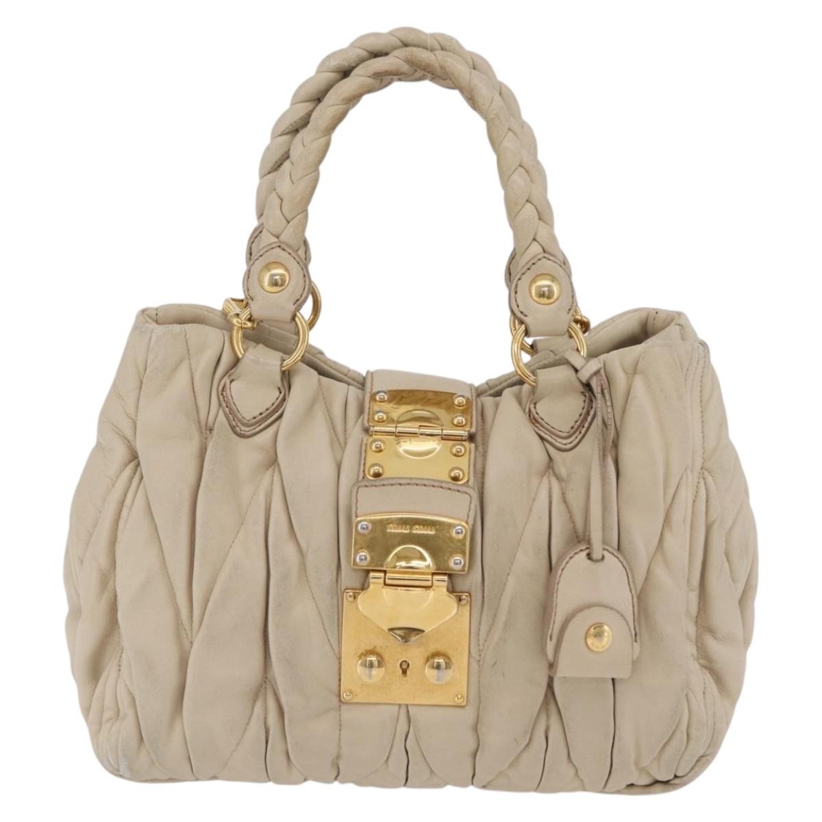Miu Miu Matelasse Hand Bag Leather 2way Beige Gold Auth 167655A