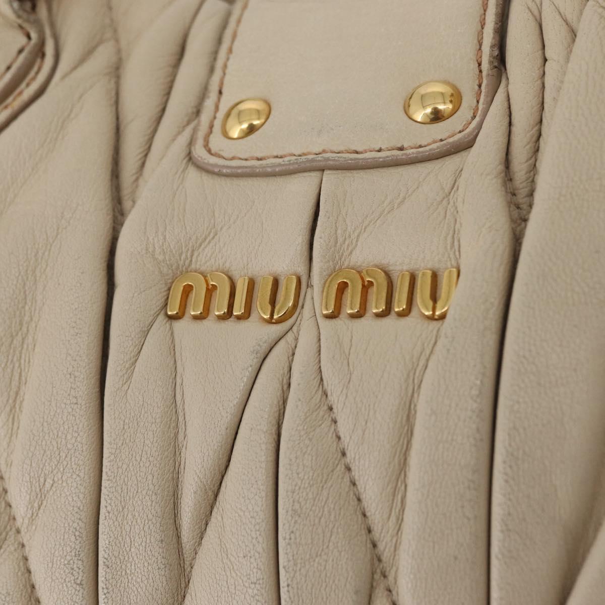 Miu Miu Matelasse Hand Bag Leather 2way Beige Gold Auth 167655A