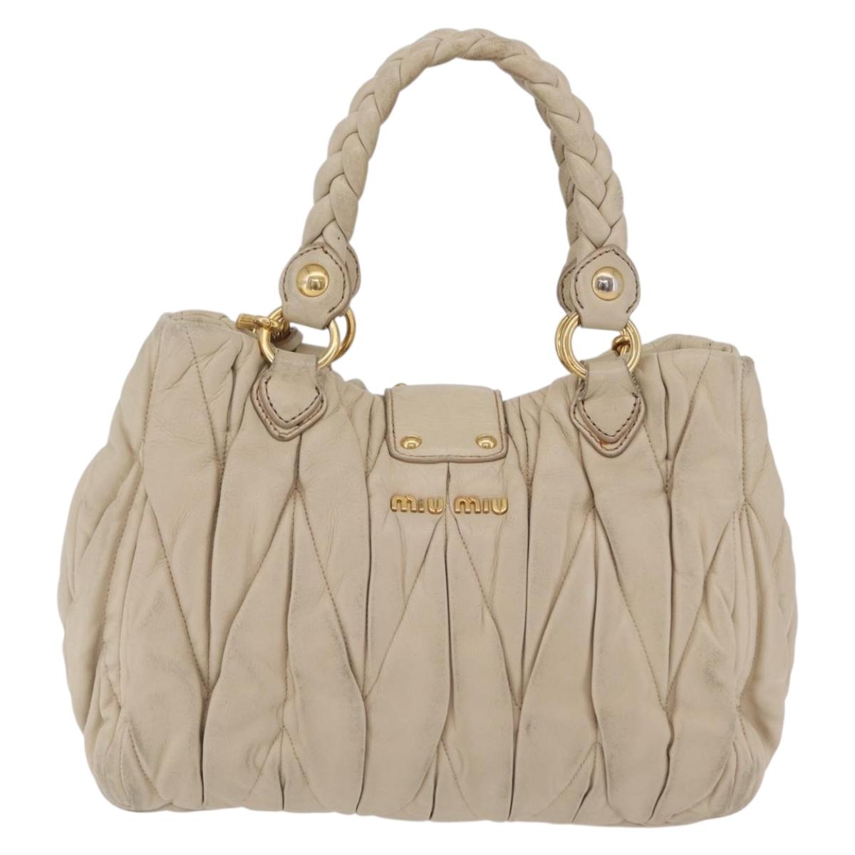 Miu Miu Matelasse Hand Bag Leather 2way Beige Gold Auth 167655A