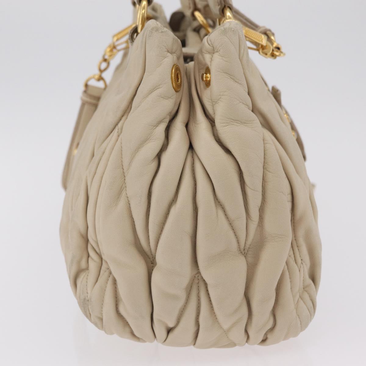 Miu Miu Matelasse Hand Bag Leather 2way Beige Gold Auth 167655A