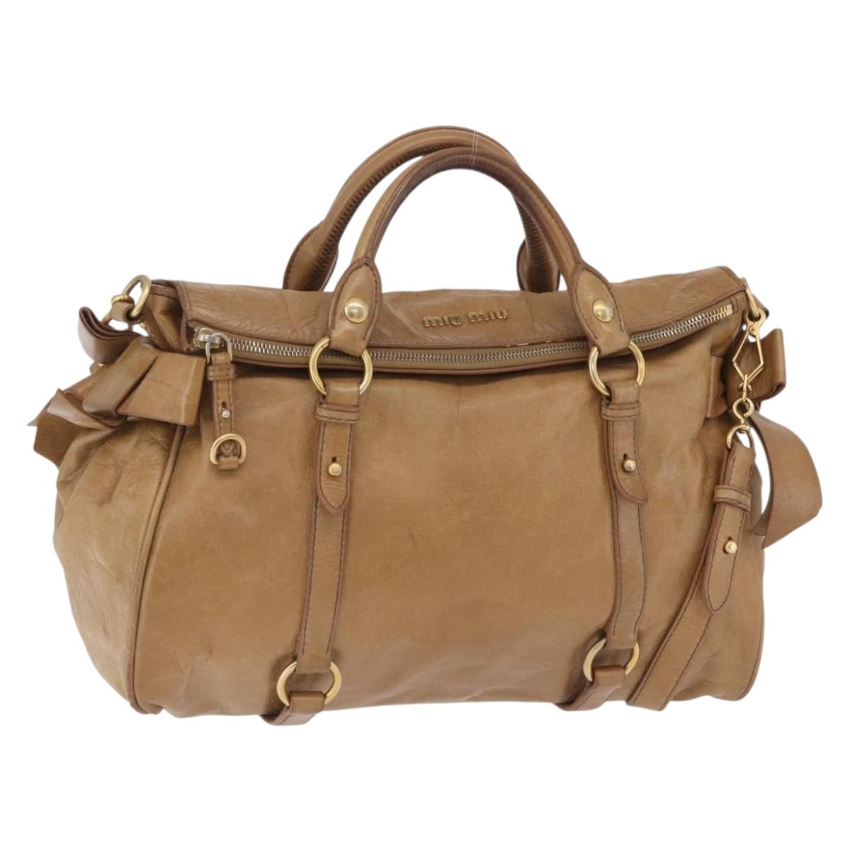 Miu Miu Hand Bag Leather 2way Beige Gold Auth 167657M